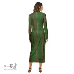 ScotsTee Shop Scottish MacKinnon Hunting Modern Clan Tartan Womens Mock Neck Long Sleeve Midi Dress