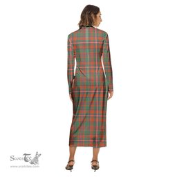 ScotsTee Shop Scottish MacKinnon Ancient Clan Crest Tartan Womens Mock Neck Long Sleeve Midi Dress
