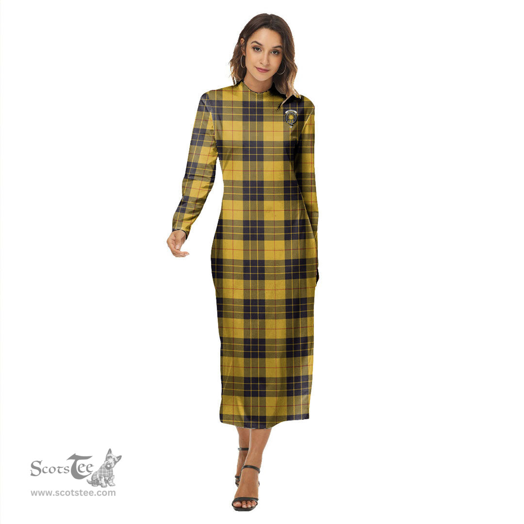 ScotsTee Shop Scottish MacLeod of Lewis Ancient Clan Crest Tartan Womens Mock Neck Long Sleeve Midi Dress