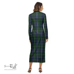 ScotsTee Shop Scottish MacKenzie Modern Clan Tartan Womens Mock Neck Long Sleeve Midi Dress
