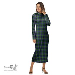 ScotsTee Shop Scottish MacKenzie Modern Clan Tartan Womens Mock Neck Long Sleeve Midi Dress