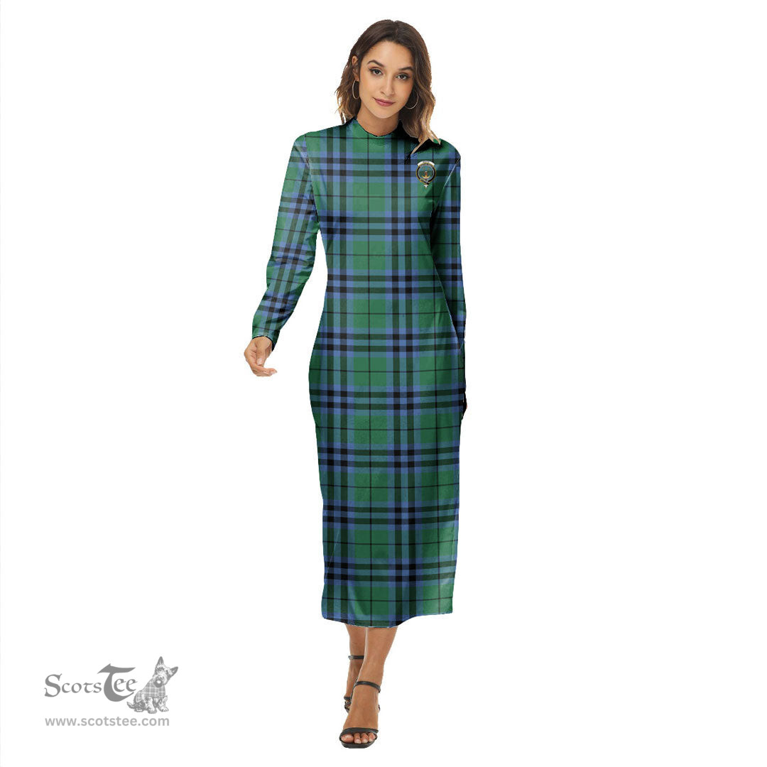 ScotsTee Shop Scottish Keith Ancient Clan Crest Tartan Womens Mock Neck Long Sleeve Midi Dress