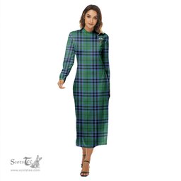 ScotsTee Shop Scottish Keith Ancient Clan Crest Tartan Womens Mock Neck Long Sleeve Midi Dress