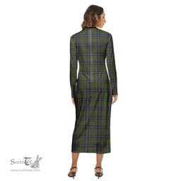 ScotsTee Shop Scottish MacMillan Hunting Modern Clan Tartan Womens Mock Neck Long Sleeve Midi Dress