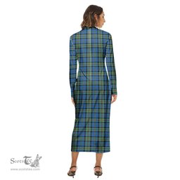 ScotsTee Shop Scottish MacLeod of Harris Ancient Clan Tartan Womens Mock Neck Long Sleeve Midi Dress