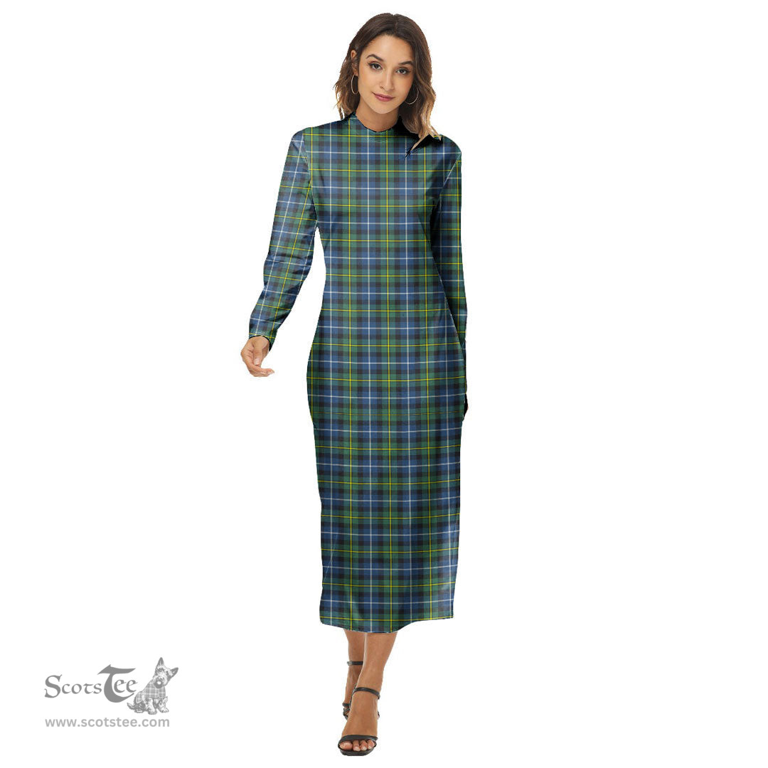 ScotsTee Shop Scottish MacNeill of Barra Ancient Clan Tartan Womens Mock Neck Long Sleeve Midi Dress