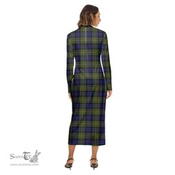 ScotsTee Shop Scottish MacLaren Modern Clan Crest Tartan Womens Mock Neck Long Sleeve Midi Dress