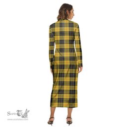 ScotsTee Shop Scottish MacLeod of Lewis Ancient Clan Tartan Womens Mock Neck Long Sleeve Midi Dress