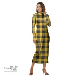ScotsTee Shop Scottish MacLeod of Lewis Ancient Clan Tartan Womens Mock Neck Long Sleeve Midi Dress