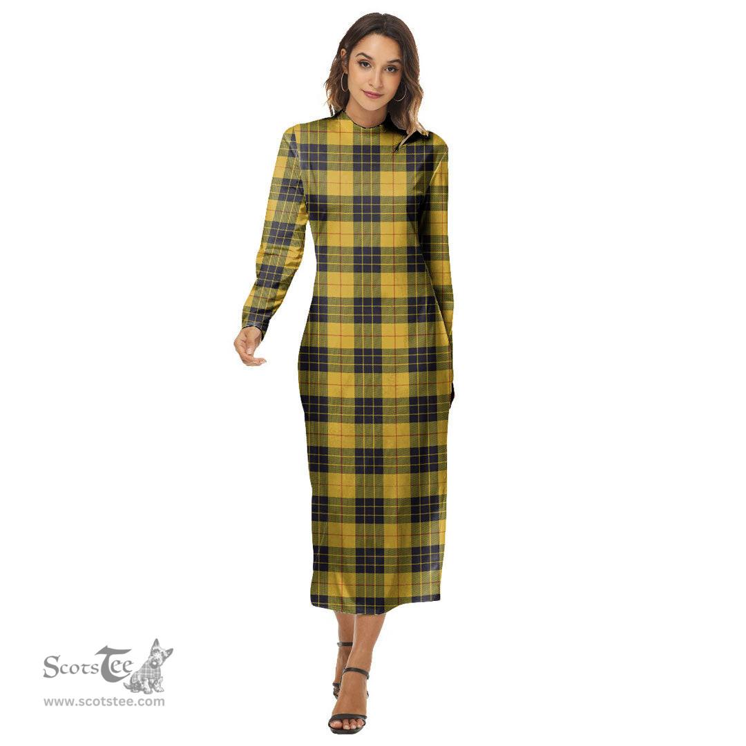 ScotsTee Shop Scottish MacLeod of Lewis Ancient Clan Tartan Womens Mock Neck Long Sleeve Midi Dress