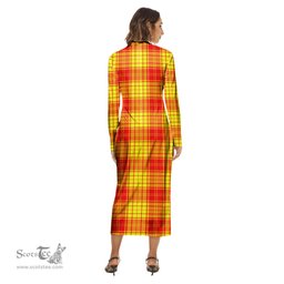 ScotsTee Shop Scottish MacMillan Clan Clan Crest Tartan Womens Mock Neck Long Sleeve Midi Dress