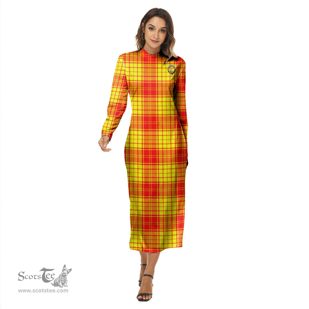 ScotsTee Shop Scottish MacMillan Clan Clan Crest Tartan Womens Mock Neck Long Sleeve Midi Dress