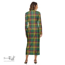ScotsTee Shop Scottish MacMillan Old Ancient Clan Tartan Womens Mock Neck Long Sleeve Midi Dress