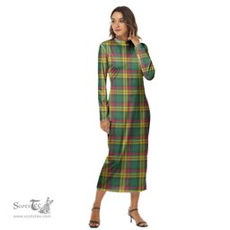 ScotsTee Shop Scottish MacMillan Old Ancient Clan Tartan Womens Mock Neck Long Sleeve Midi Dress