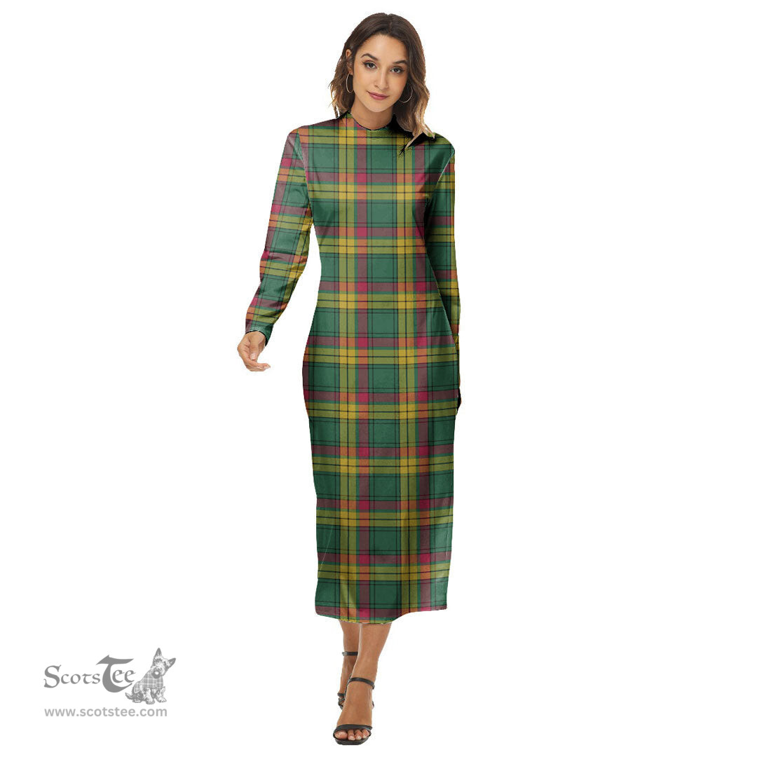 ScotsTee Shop Scottish MacMillan Old Ancient Clan Tartan Womens Mock Neck Long Sleeve Midi Dress