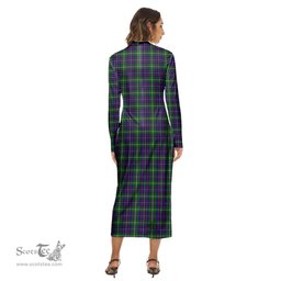 ScotsTee Shop Scottish Inglis Modern Clan Tartan Womens Mock Neck Long Sleeve Midi Dress