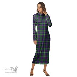 ScotsTee Shop Scottish Inglis Modern Clan Tartan Womens Mock Neck Long Sleeve Midi Dress