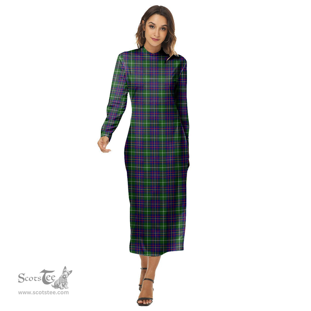 ScotsTee Shop Scottish Inglis Modern Clan Tartan Womens Mock Neck Long Sleeve Midi Dress