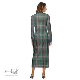 ScotsTee Shop Scottish MacFarlane Hunting Ancient Clan Tartan Womens Mock Neck Long Sleeve Midi Dress