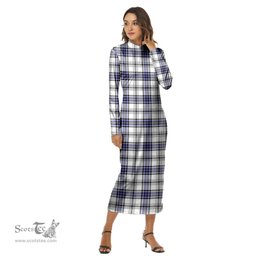 ScotsTee Shop Scottish Hannay Modern Clan Tartan Womens Mock Neck Long Sleeve Midi Dress