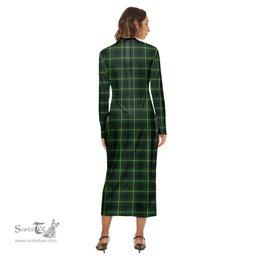 ScotsTee Shop Scottish MacArthur Modern Clan Tartan Womens Mock Neck Long Sleeve Midi Dress