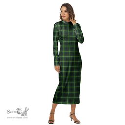 ScotsTee Shop Scottish MacArthur Modern Clan Tartan Womens Mock Neck Long Sleeve Midi Dress