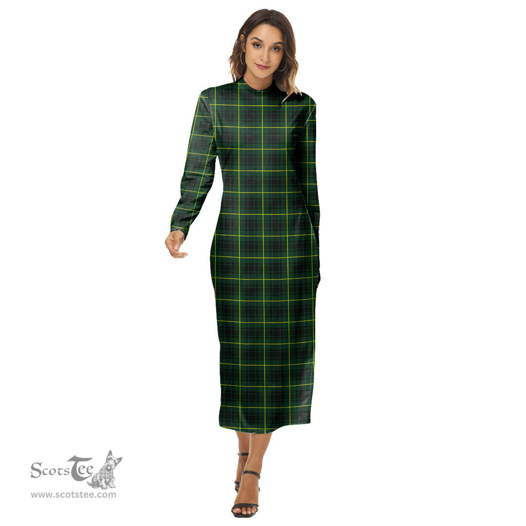 ScotsTee Shop Scottish MacArthur Modern Clan Tartan Womens Mock Neck Long Sleeve Midi Dress