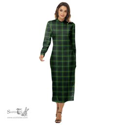 ScotsTee Shop Scottish MacArthur Modern Clan Tartan Womens Mock Neck Long Sleeve Midi Dress