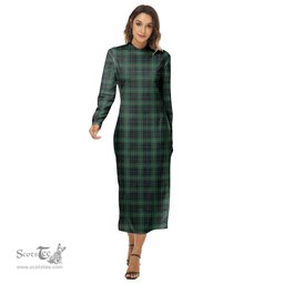 ScotsTee Shop Scottish MacAulay Hunting Ancient Clan Tartan Womens Mock Neck Long Sleeve Midi Dress
