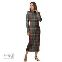 ScotsTee Shop Scottish MacDiarmid Modern Clan Tartan Womens Mock Neck Long Sleeve Midi Dress