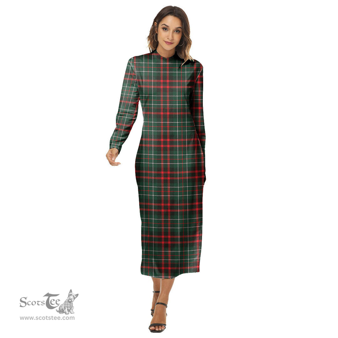 ScotsTee Shop Scottish MacDiarmid Modern Clan Tartan Womens Mock Neck Long Sleeve Midi Dress