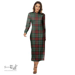 ScotsTee Shop Scottish MacDiarmid Modern Clan Tartan Womens Mock Neck Long Sleeve Midi Dress