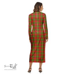 ScotsTee Shop Scottish Leask Clan Tartan Womens Mock Neck Long Sleeve Midi Dress