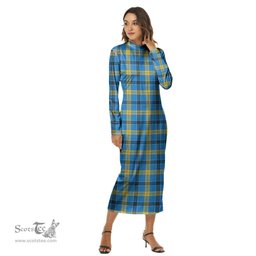 ScotsTee Shop Scottish Laing Clan Tartan Womens Mock Neck Long Sleeve Midi Dress