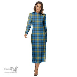 ScotsTee Shop Scottish Laing Clan Tartan Womens Mock Neck Long Sleeve Midi Dress