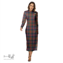ScotsTee Shop Scottish MacDuff Hunting Modern Clan Crest Tartan Womens Mock Neck Long Sleeve Midi Dress