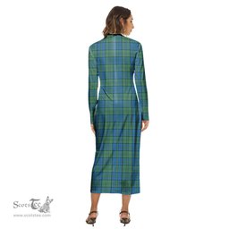 ScotsTee Shop Scottish Lockhart Clan Tartan Womens Mock Neck Long Sleeve Midi Dress