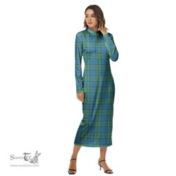 ScotsTee Shop Scottish Lockhart Clan Tartan Womens Mock Neck Long Sleeve Midi Dress