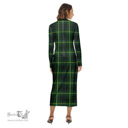 ScotsTee Shop Scottish MacArthur Modern Clan Crest Tartan Womens Mock Neck Long Sleeve Midi Dress