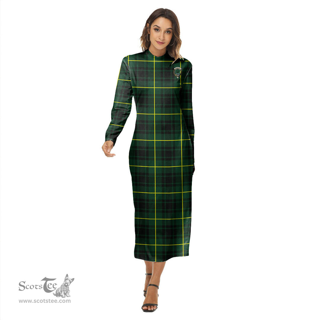 ScotsTee Shop Scottish MacArthur Modern Clan Crest Tartan Womens Mock Neck Long Sleeve Midi Dress
