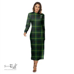 ScotsTee Shop Scottish MacArthur Modern Clan Crest Tartan Womens Mock Neck Long Sleeve Midi Dress