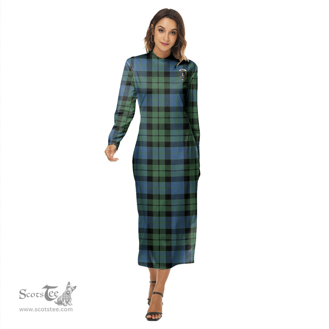 ScotsTee Shop Scottish MacKay Ancient Clan Crest Tartan Womens Mock Neck Long Sleeve Midi Dress