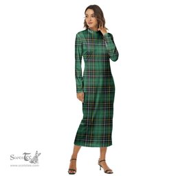ScotsTee Shop Scottish MacAlpine Ancient Clan Tartan Womens Mock Neck Long Sleeve Midi Dress