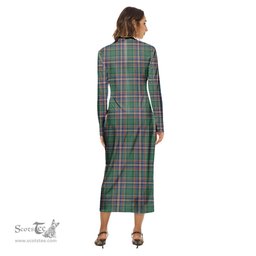 ScotsTee Shop Scottish MacFarlane Hunting Ancient Clan Crest Tartan Womens Mock Neck Long Sleeve Midi Dress