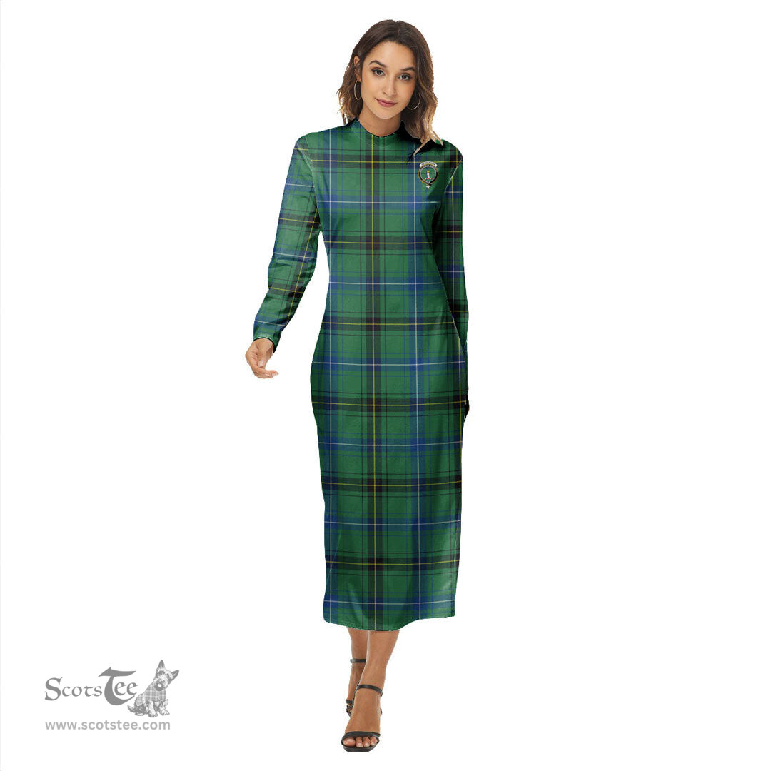 ScotsTee Shop Scottish Henderson Ancient Clan Crest Tartan Womens Mock Neck Long Sleeve Midi Dress