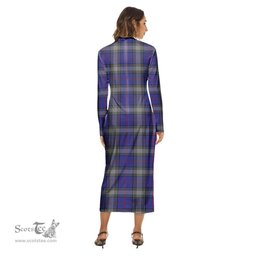 ScotsTee Shop Scottish Kinnaird Clan Crest Tartan Womens Mock Neck Long Sleeve Midi Dress