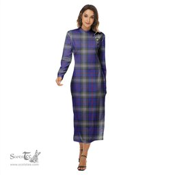 ScotsTee Shop Scottish Kinnaird Clan Crest Tartan Womens Mock Neck Long Sleeve Midi Dress