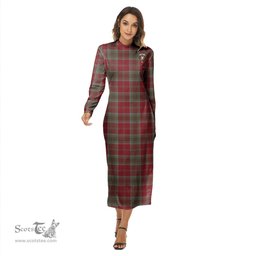 ScotsTee Shop Scottish Lindsay Weathered Clan Crest Tartan Womens Mock Neck Long Sleeve Midi Dress