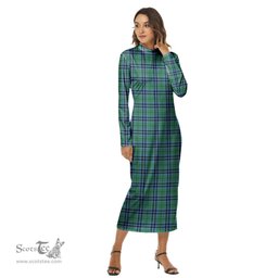 ScotsTee Shop Scottish Keith Ancient Clan Tartan Womens Mock Neck Long Sleeve Midi Dress