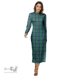ScotsTee Shop Scottish Keith Ancient Clan Tartan Womens Mock Neck Long Sleeve Midi Dress